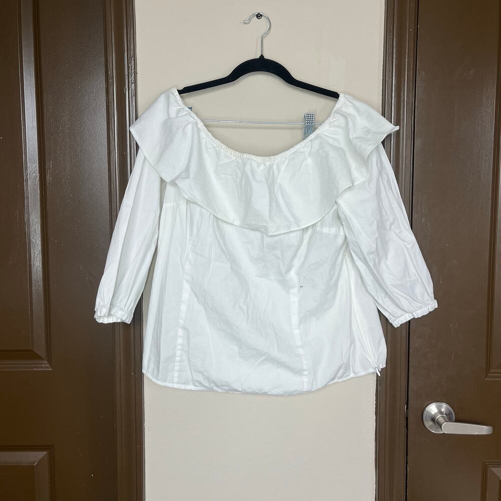 White Michael Kors Ruffle Off Shoulder Blouse L Victorian Peasant Cottagecore